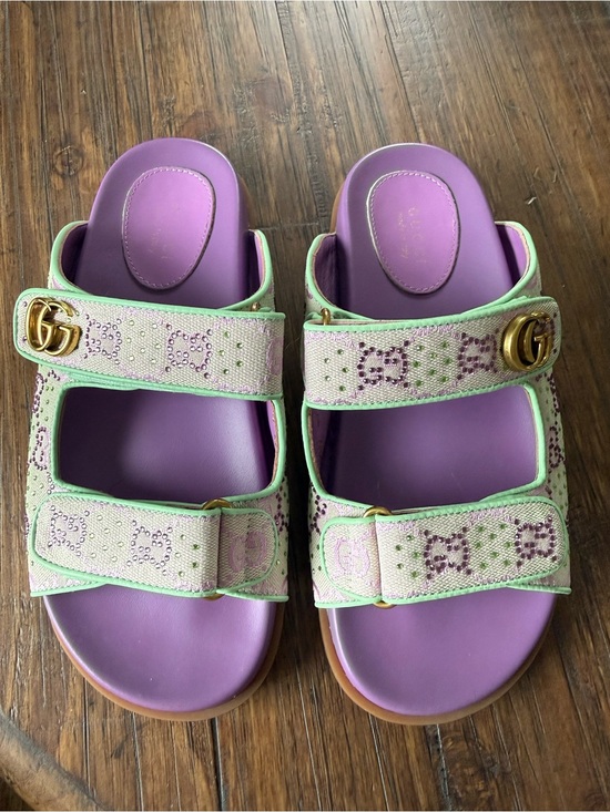 Gucci Shoes - Gucci Moritz Slide GG Crystal Canvas Slide Sandals EU40 Purple Green